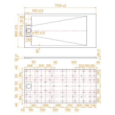 Душевой поддон прямоугольный RGW TUS-W Белый  800x1500