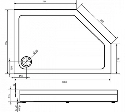 Душевой поддон Пента 1200х800 правый NEW GoodDoor ПН00065