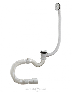 Сифон для ванны 1 1/2 40 S-тип, клик-клак с переливом,сгибкой трубой ORIO  A -20089