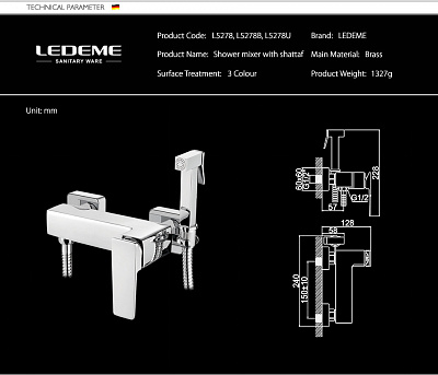 Смеситель с гигиеническим душем Ledeme L5278U