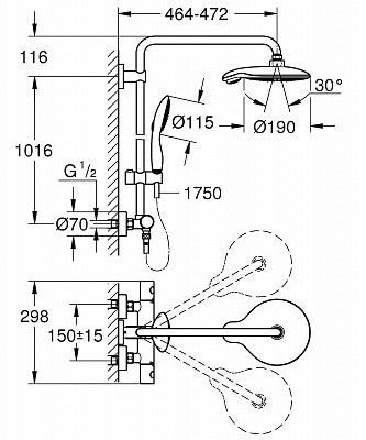 Душевая система GROHE EUPHORIA POWER&SOUL 26186000 термостат