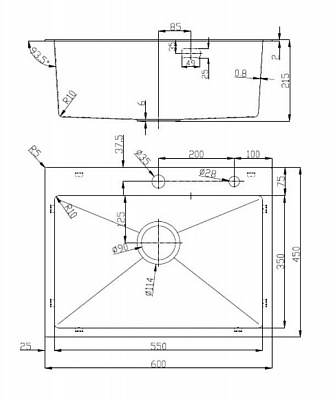 Кухонная мойка нержавеющая сталь графит D&K DKS604506, в комплекте с сифоном, корзиной, дозатором
