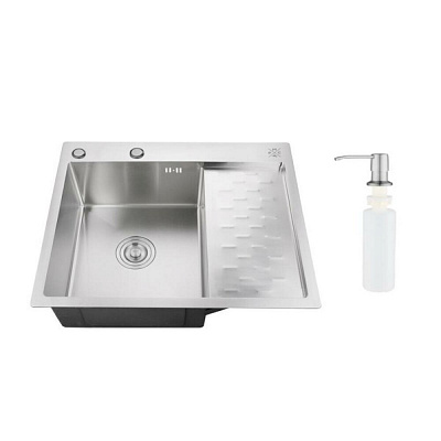 Кухонная мойка 63х50 нержавейка с правым крылом, дозатором РМС MRK-6350L