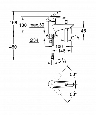 Смеситель на борт ванны GROHE EUROSTYLE 33614001 на 1 отверстие