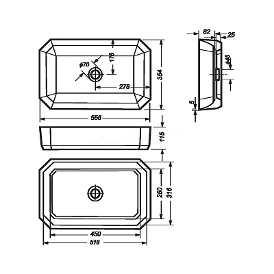 Накладная раковина на столешницу 56х36х11,5 см Sanita Luxe Line 55