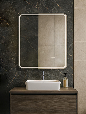 Зеркало в ванную 70х80 Аврора Люкс Monterey (подсветка, термообогрев, часы, сенсор на взмах)