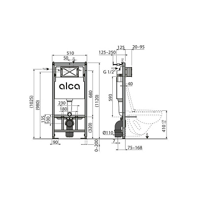 Инсталляция для унитаза AlcaPlast AM101/1120-4:1 M671-VE-01 Set с кнопкой цвет хром глянец