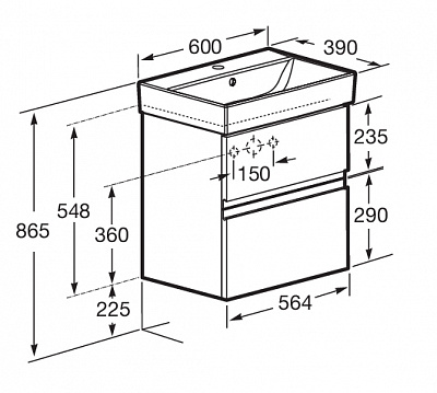 Тумба под раковину Roca Oleta 60 белый глянец, 2 ящика, A857639806