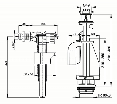 Выпускной комплект с двойной кнопкой AlcaPlast SA08S-1/2 СROM