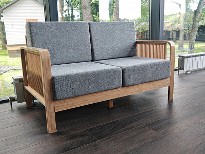 Диван на каркасе из бамбука с подушками Nature Bamboo+ Grey Fabric 1340 FN-060D-1