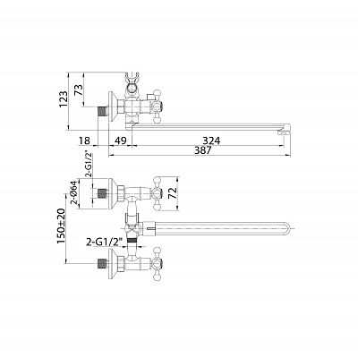 Смеситель для ванны поворотный Milardo Duplex DUPSBL2M10