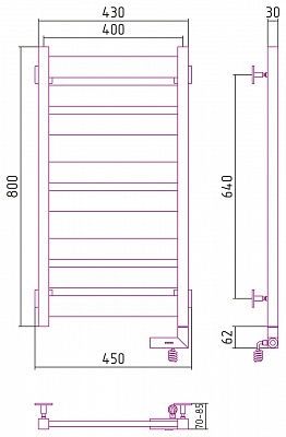 Полотенцесушитель электрический Сунержа Центурион 2.0 800x400 МЭМ правый