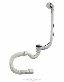 Сифон для ванны 1 1/2 40 Orio А-23089 с металлическим выпуском, переливом и гибкой трубой