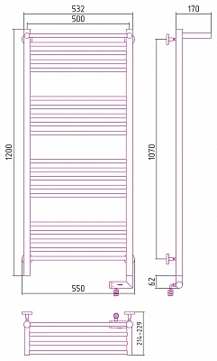 Полотенцесушитель электрический Сунержа Богема с полкой 2.0 1200х500 МЭМ правый