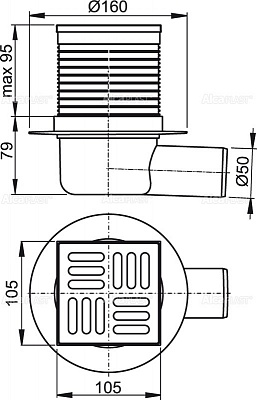 Сливной трап AlcaPlast APV31 105 x 105/50