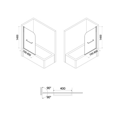 Шторка на ванну Iddis Ray RAY6CS8i90 800х1400