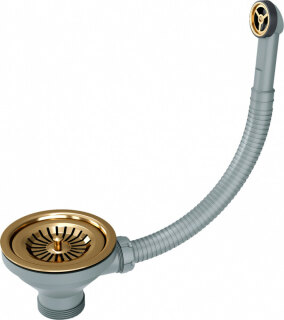 Слив для кухонной мойки с круглым переливом брашированное золото Paulmark PM6022-BG