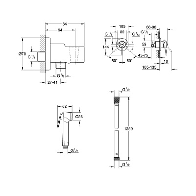 Комплект 4в1 GROHE BAU Classic 124901 гиг.душ/встройка (29 048000, 27 512001, 28 628000, 26 335000)