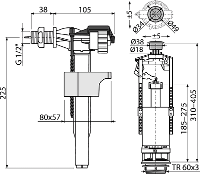 Выпускной комплект со стоп кнопкой AlcaPlast (SA2000SK-1/2CHROM.вып A16-1/2)