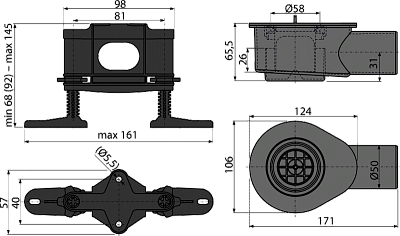 Сифон DN50 и комплект регулируемых ног AlcaPlast (APZ-S12)