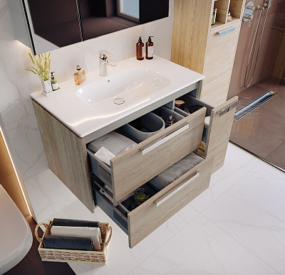 Тумба под раковину Roca Lago 80 светлый дуб 857296444