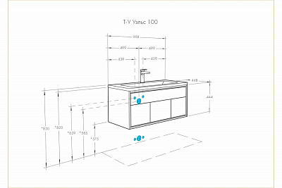 Тумба с раковиной Aquaton Уэльс 100 графит 1A267601WA6A0 new