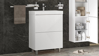 Тумба с раковиной Velvex Edge 600-0-2 (9696) белый глянец