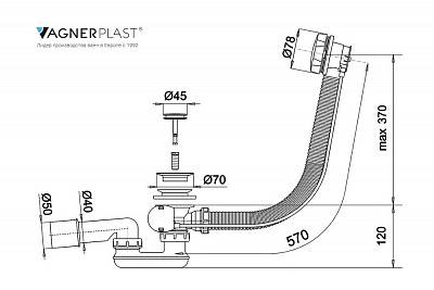 Слив-перелив для акриловых ванн VAGNERPLAST 60см V55R