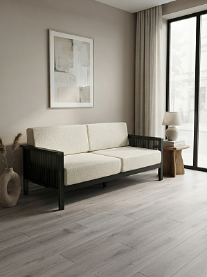 Диван на каркасе из бамбука с подушками 1840 FN-059D-1 BLACK BAMBOO+WHITE FABRIK