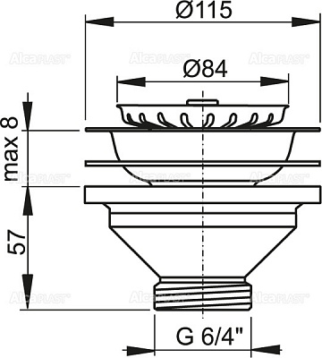 Водослив сифона AlcaPlast A37 для мойки 6/4" с нержавеющей Ø115