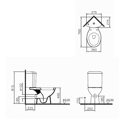 Унитаз угловой Vitra Arkitekt 9754В003-7201