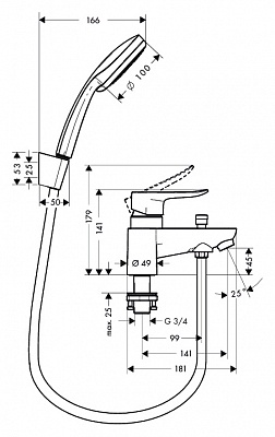 Смеситель для ванны Hansgrohe Metris 31422000