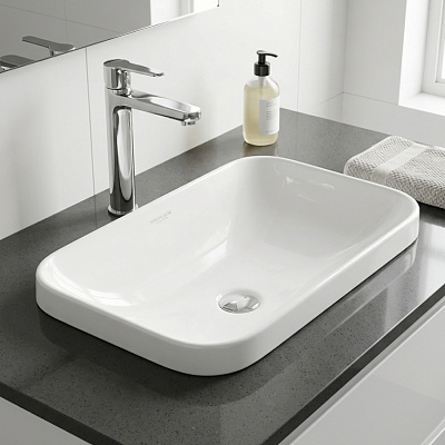 Раковина на столешницу врезная Sanita Luxe Infinity Inside 60см INF60SLWB01I, прямоугольная, фарфор