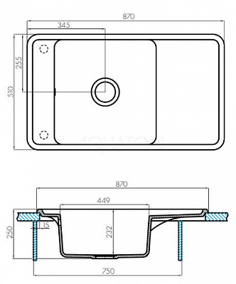 Мойка гранитная Акватон Беллис 870 х 510 латте 1A724832BS260