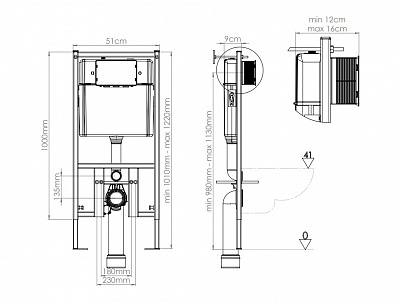 Инсталляция Eccellenza tecnica с кнопкой хром прямоугольная 152.4.501.8088+152.7.320.088
