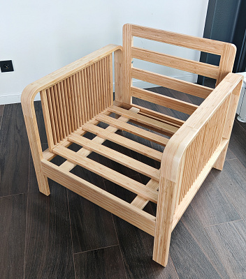 Кресло на каркасе из бамбука 730 с подушками FN-060D-2 NATURE BAMBOO+GREY FABRIC