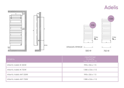 Полотенцесушитель электрический Atlantic ADELIS ANT 500W В984 х Ш556 002240