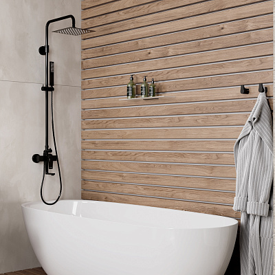 Душевая система WasserKRAFT A16701 со смесителем, верхним душем 250х250мм PVD-черный глянец