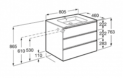 Тумба под раковину Roca The Gap 80 городской дуб 3 ящика A857406402