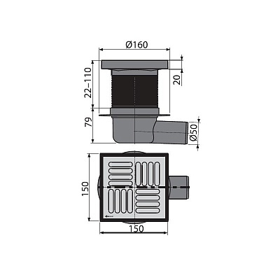 Сливной трап AlcaPlast APV5411 150 x 150/50