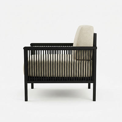 Кресло на каркасе из бамбука 830 с подушками FN-059D-2 BLACK BAMBOO+WHITE FABRIK