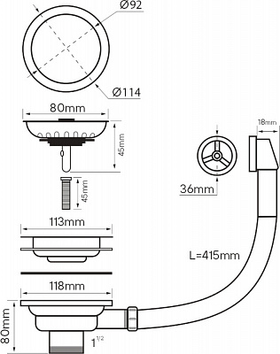 Слив для кухонной мойки с круглым переливом брашированное золото Paulmark PM6022-BG