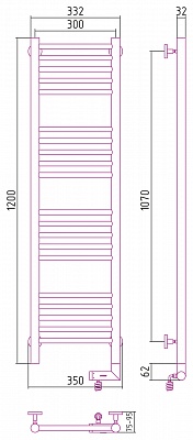 Полотенцесушитель электрический Сунержа Богема 2.0 прямая 1200х300 МЭМ правый