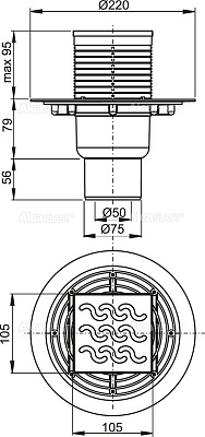 Сливной трап AlcaPlast APV202 105 x 105/50/75