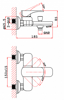 Смеситель для ванны VRI Bauta HG900932 к.н.