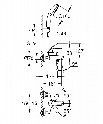 Смеситель Grohe Eurosmart New 3330220A для ванны с душем