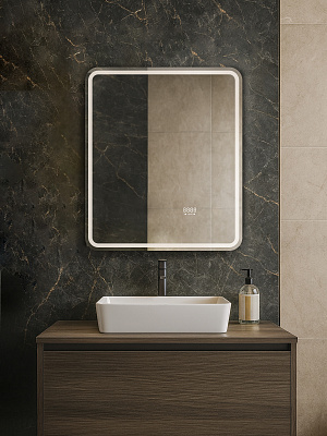 Зеркало 60х70 Аврора Люкс Monterey с подсветкой, термообогревом, часами с термометром и сенсором на взмах,