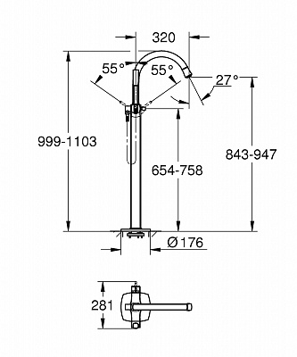 Смеситель для ванны напольный Grohe Grandera 23318IG0 + 45984000