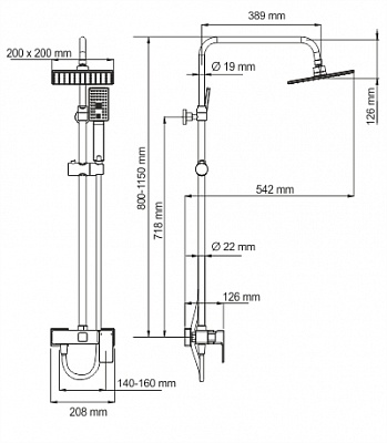 Душевой комплект со смесителем для душа, 80/115 x 54,2 см WasserKRAFT A17702