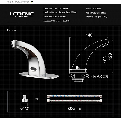 Смеситель для умывальника сенсорный  Ledeme L1055-13